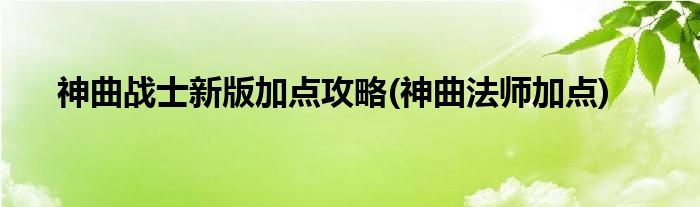 神曲战士新版加点攻略(神曲法师加点)