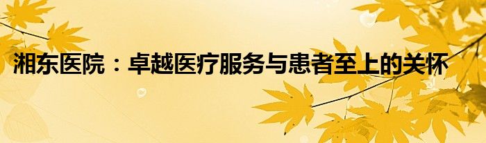 湘东医院：卓越医疗服务与患者至上的关怀