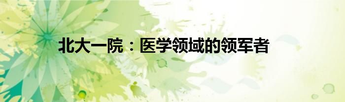 北大一院：医学领域的领军者