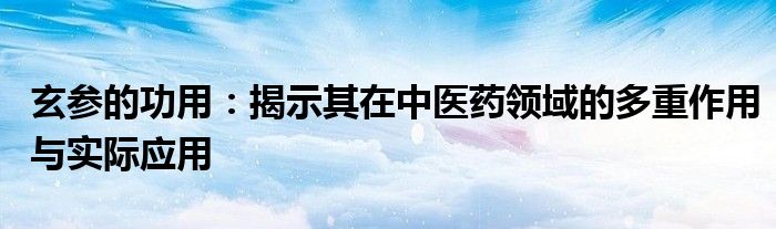 玄参的功用：揭示其在中医药领域的多重作用与实际应用