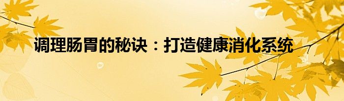 调理肠胃的秘诀：打造健康消化系统