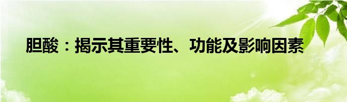 胆酸：揭示其重要性、功能及影响因素