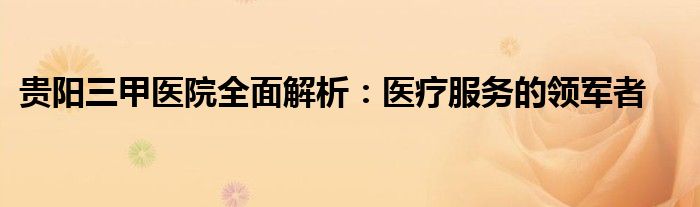 贵阳三甲医院全面解析：医疗服务的领军者